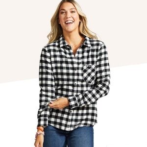 NWT Peloton Buffalo Check Plaid Button Down Shirt Black/White